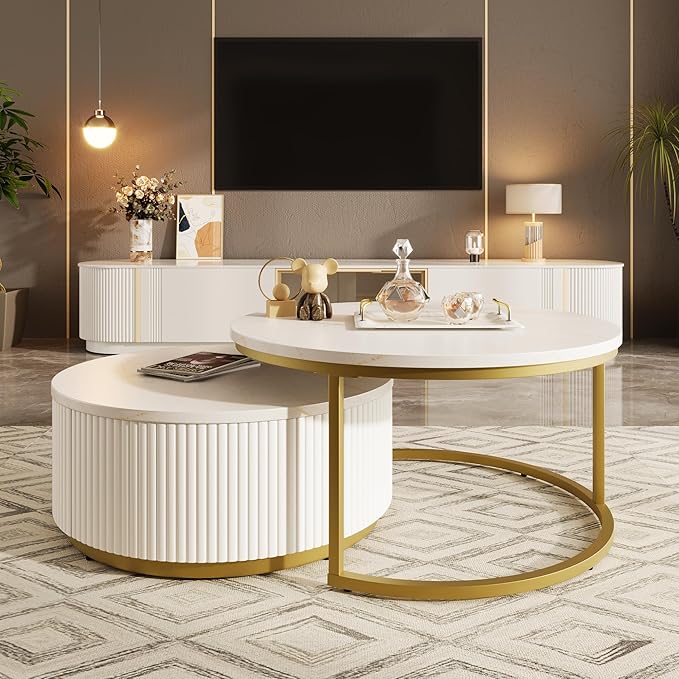 Modern Round Nesting Coffee Table Fluted