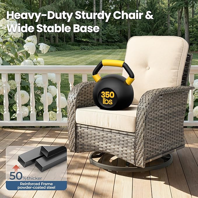 Weaxty 7 Pieces Patio Furniture Set, Wicker Outdoor Swivel Rocking Chairs