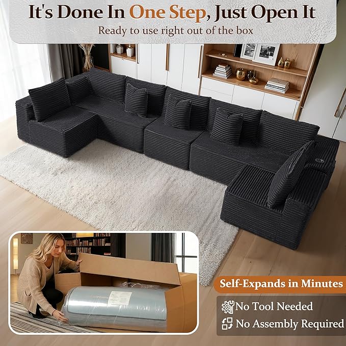 168" Cloud Sectional Couch, Comfort U Shaped Sofa