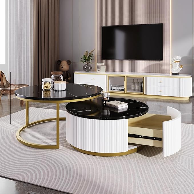 27.6" Modern Round Nesting Coffee Table Fluted