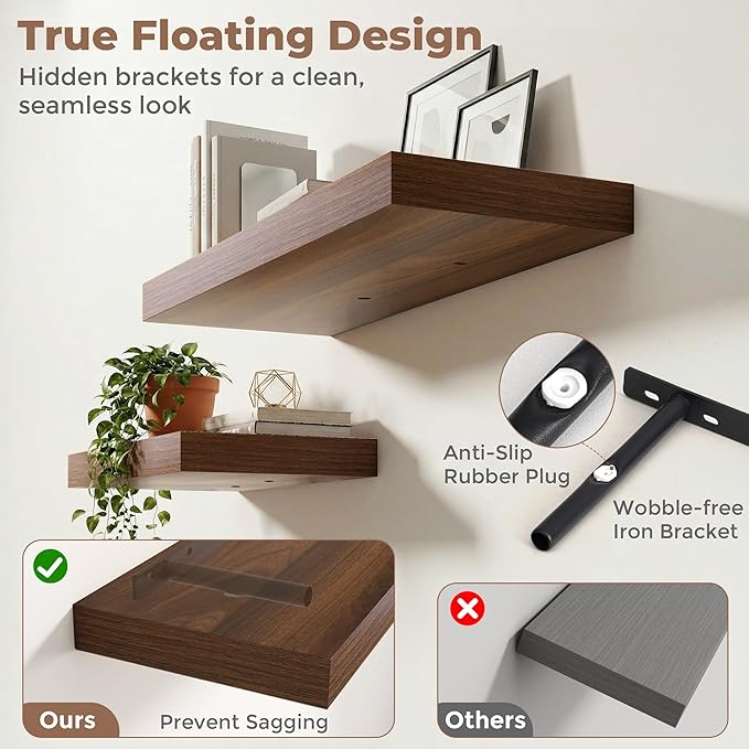 12 inch Deep Floating Shelves for Wall, 48 inch Wide Engineered Wood Wall
