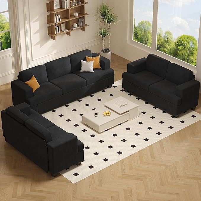 Apicizon Modern Loveseat Set of 2 & 3-Seater Sofa, Corduroy Couch 3 Piece Sofa