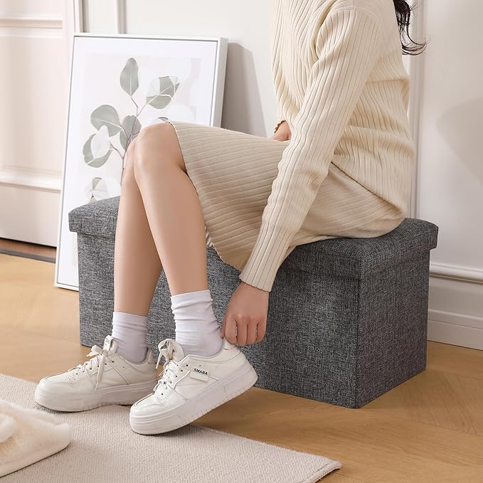 Storage Ottoman Bench Foldable Seat Footrest Shoe Bench End of Bed Storage