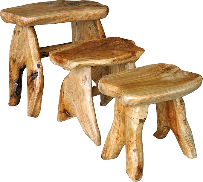 Greenage Cedar Roots Wooden Stool Naturally Shape Large 20" x 13" x 18" H Wood