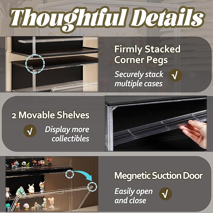 Clear Display Case for Collectibles, 3-Tier Adjustable Figure Display Case