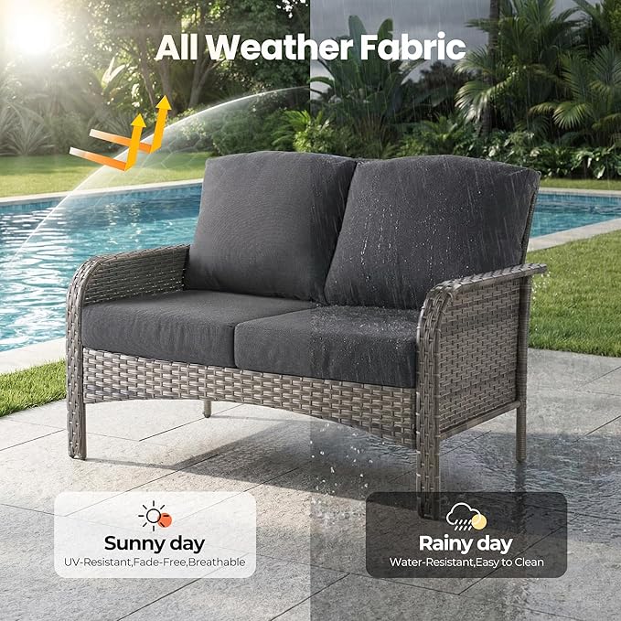 Weaxty Wicker Patio Furniture Set High Back Loveseat Sofa Couch Armchair Coffee
