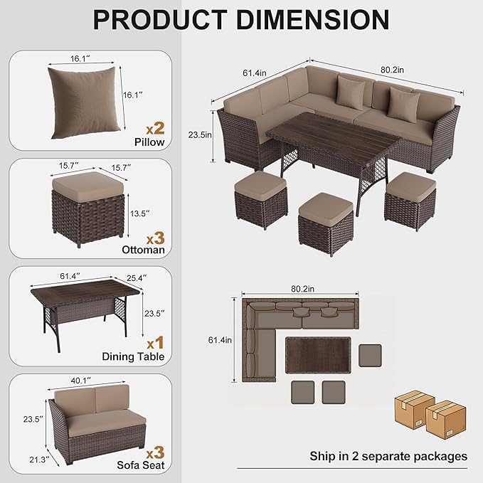 LOUVIXA 7 Pieces Patio Furniture Set, Outdoor Patio Furniture, Wicker
