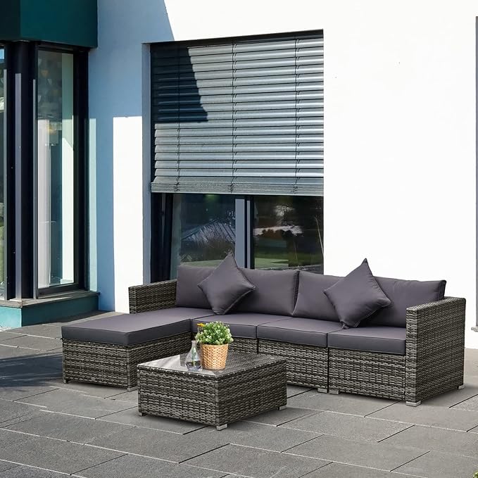 Outsunny 6 Piece Patio Furniture Set Outdoor Wicker Conversation Set All