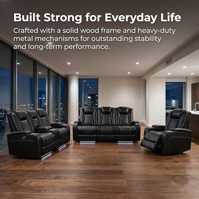 3-Piece Leather Power Recliner Sofa Set