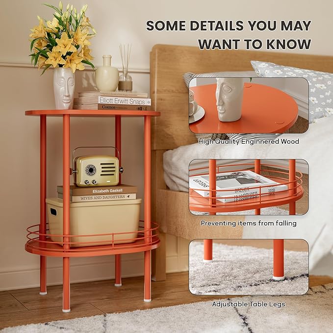 Small Modern Round Side Table Set of 2, 2-Tier Side Tables Living Room