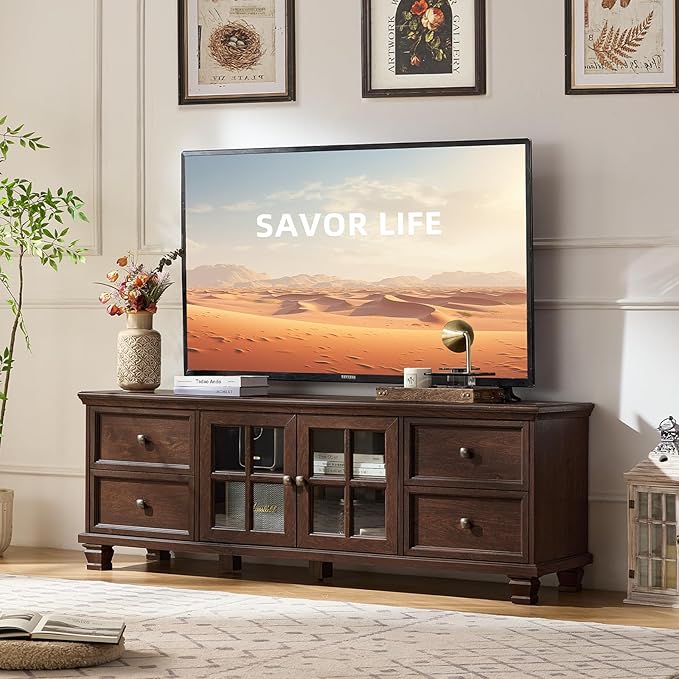 SAVOR LIFE Farmhouse TV Stands for Living Room, Wood TV Console