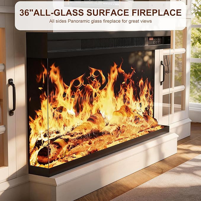 MXV 70" Fireplace TV Stand, 3-Sided Glass Fireplace and Modern Entertainment