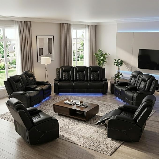 3-Piece Leather Power Recliner Sofa Set