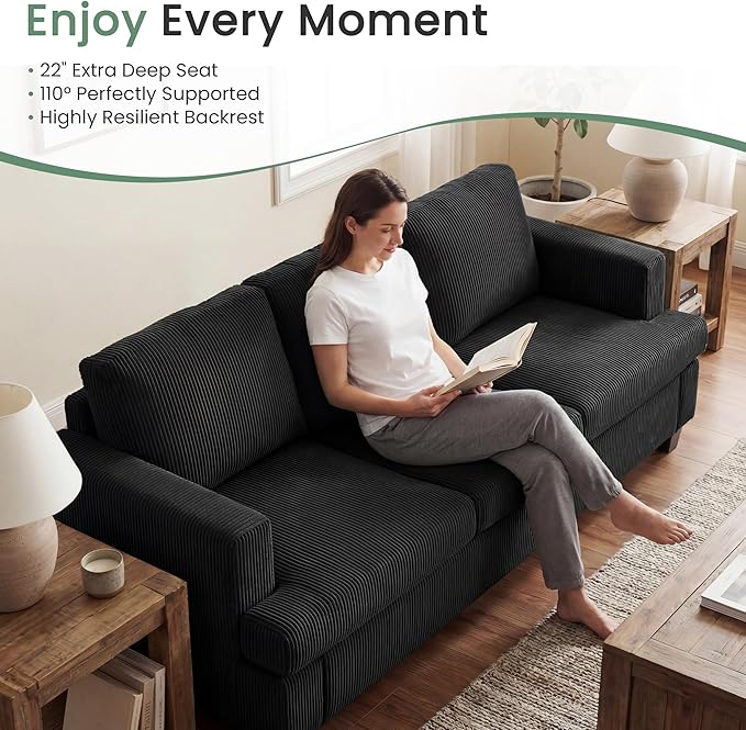 3 Pieces Corduroy Couch Set for Living Room, 7 Seats Cloud Sofa, Deep Seat