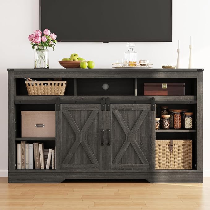 RoyalCraft Fireplace TV Stand for 65+ Inch TV, Rustic Media Console