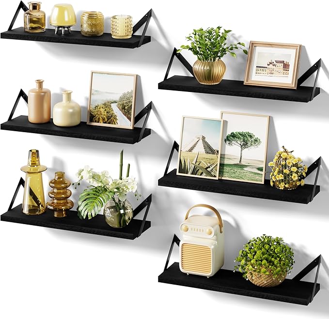SRIWATANA Floating Shelves for Wall Decor, Wood Wall Shelves for Bathroom