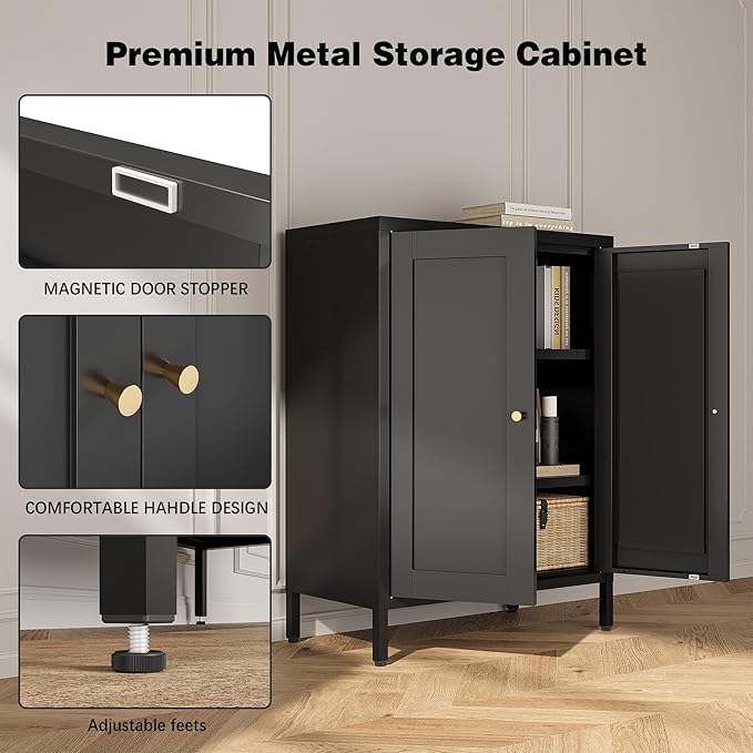 Bevivog Small Bathroom Storage Cabinet, Metal Floor Cabinets Sideboard