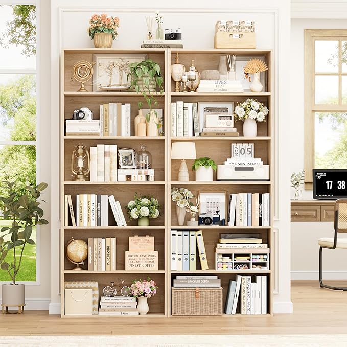 FOTOSOK 6-Tier Open Bookcase and Bookshelf Set of 2, Freestanding Display
