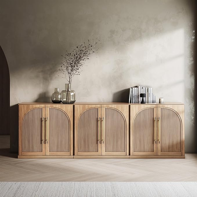 BELLEZE 3 Tier Bookshelf with Double-Arc Door