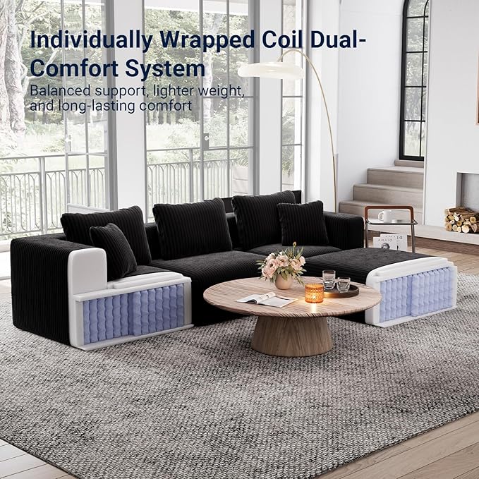 Avenco 141” 6-Seat Modular Sectional Sofa Couch, Individually Wrapped Coil
