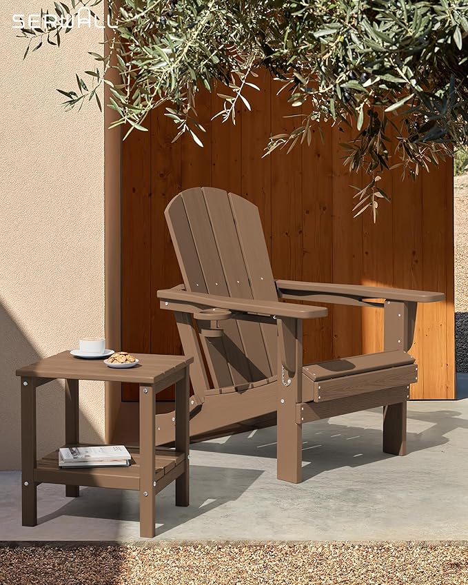 SERWALL 2-Tier HDPE Outdoor Side Table, Weatherproof Rectangular Adirondack
