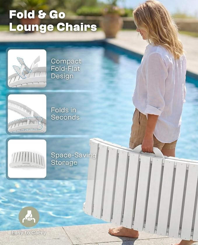 Folding HDPE Pool Lounge Chairs Set of 6, Pre-Assembled Outdoor Chaise Lounge