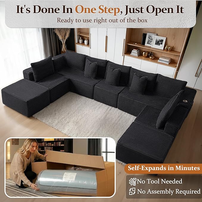 168" Cloud Sectional Couch, Comfort U Shaped Sofa