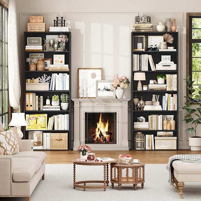 FOTOSOK 6-Tier Open Bookcase and Bookshelf Set of 2, Freestanding Display