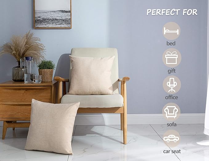 Stellhome Pack of 2 Burlap Throw Pillow Covers Farmhouse Linen Cushion Covers