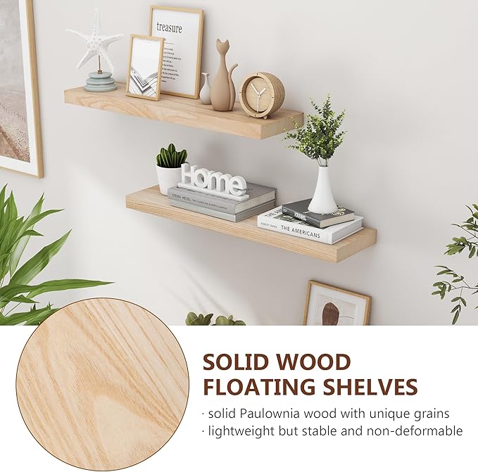 fuqing 30 Inch Floating Shelves | Natural Wood Wall Shelves Set of 2 | 30" W x