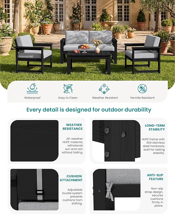 SERWALL 8 Pieces HDPE Outdoor Conversation Sofa Set