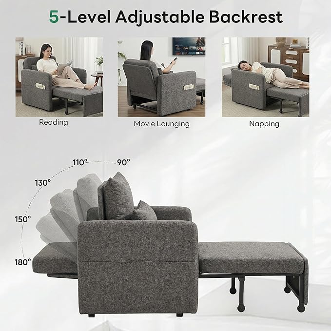 Iroomy 5-Level Adjustable Convertible Sleeper Chair Set of 2, 3-in-1 87'' Long