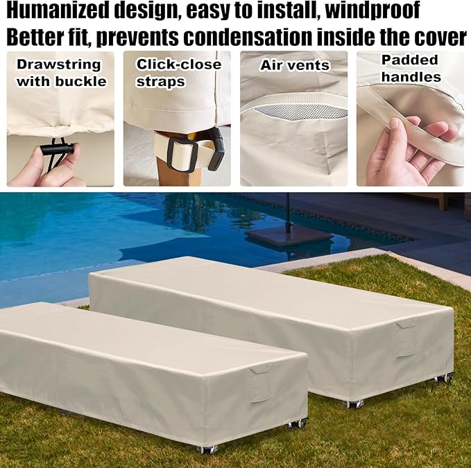 Outdoor Chaise Lounge Cover 2 Pack Patio Lounge Chair Covers Waterproof 600D