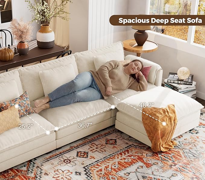 ELUCHANG 150'' Modular Sectional Cloud Couch, Modern Comfy Chenille U Shaped