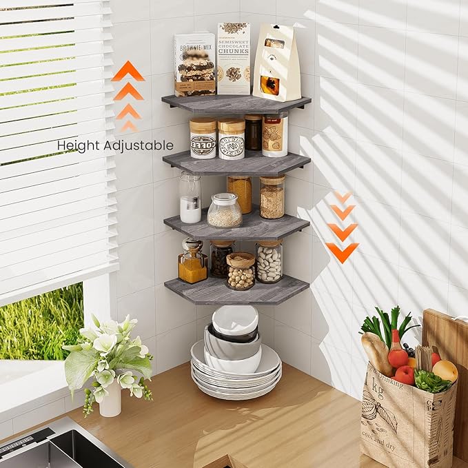 Homode Corner Shelf Wall Mount, Wall Shelf Organizer, Wood Hanging Storage