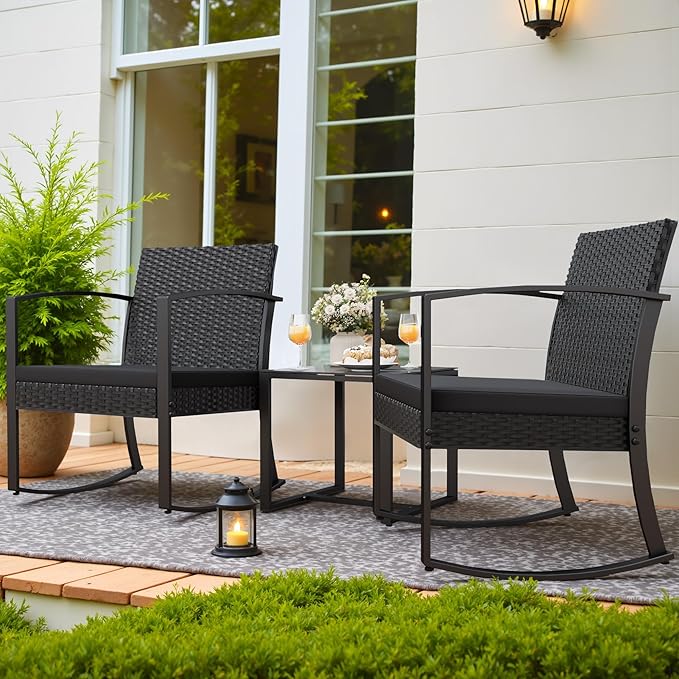 Homall Patio Furniture Set 3 Piece Resin Outdoor Bistro Set Rocking Patio Chairs