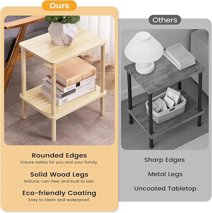 Apicizon 2 Tier End Table Set of 2, Small Side Table