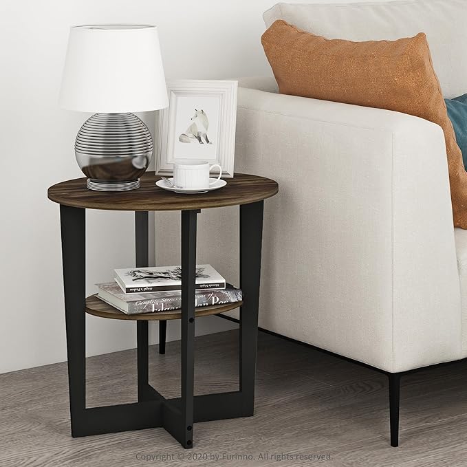 Furinno JAYA Side Table, 2-Tier Round Modern End Table