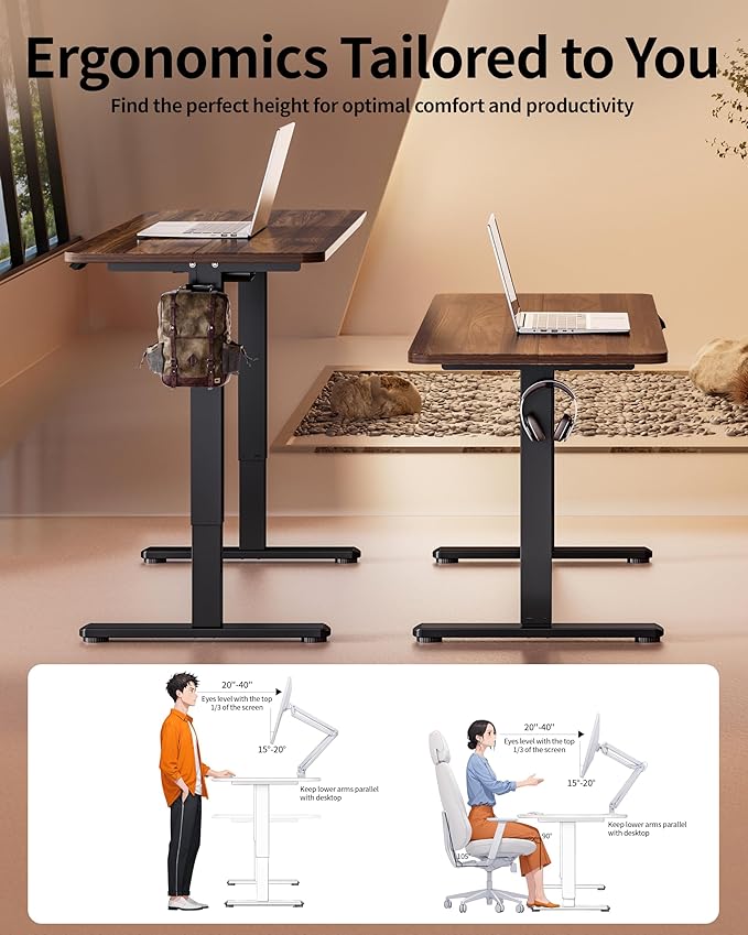 BIZUM Electric Standing Desk 63 x 24 Inch Computer Desk-Gaming Desk Dark Walnut