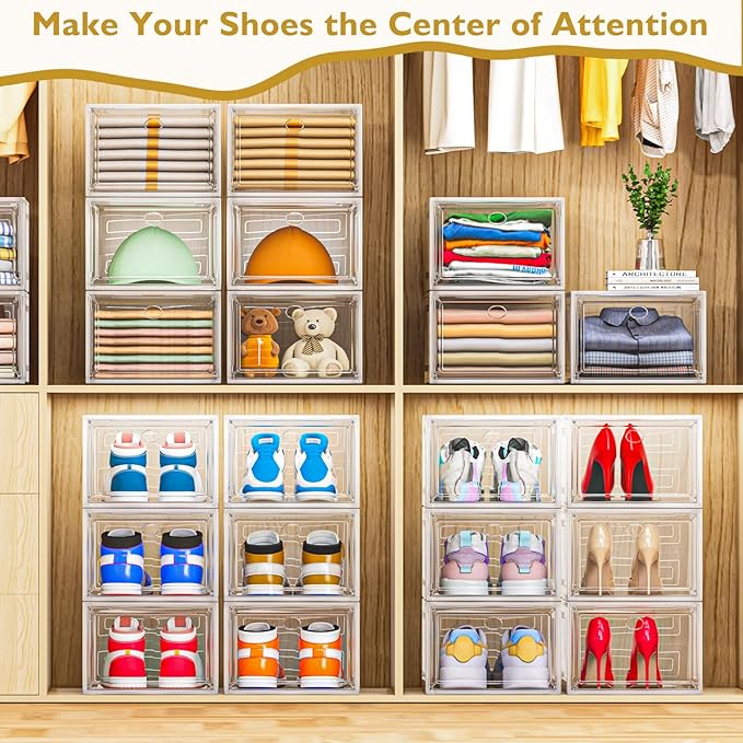 7 code Large Clear Shoe Boxes Organizer【Thicker Material】 Stronger Shoe Box