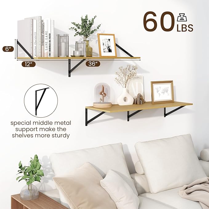 Fun Memories Floating Shelves for Wall, 12 Inch Deep Floating Shelves Set of 2