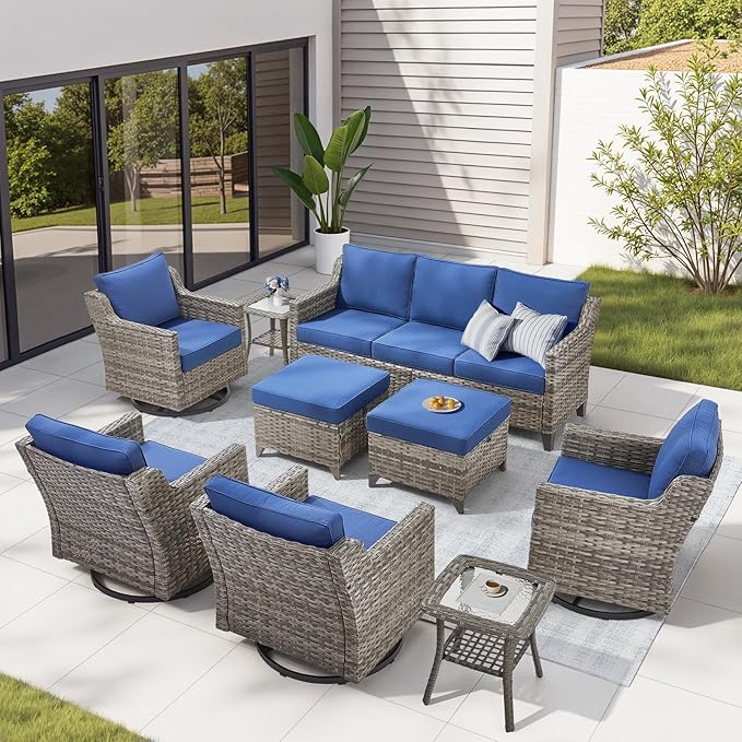 Wicker Patio Furniture Set-9 Pieces All-Weather Wicker Outdoor Furniture