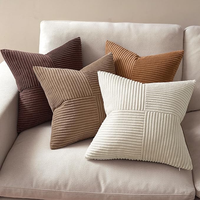 MIULEE Brown Throw Pillow Covers 20x20 Inch Set of 4 Boho Farmhouse Cushion