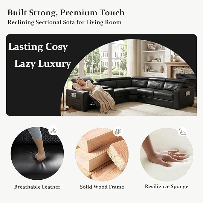 Power Recliner Sectional Sofa, L-Shaped Living Room Furniture Set, Reclining