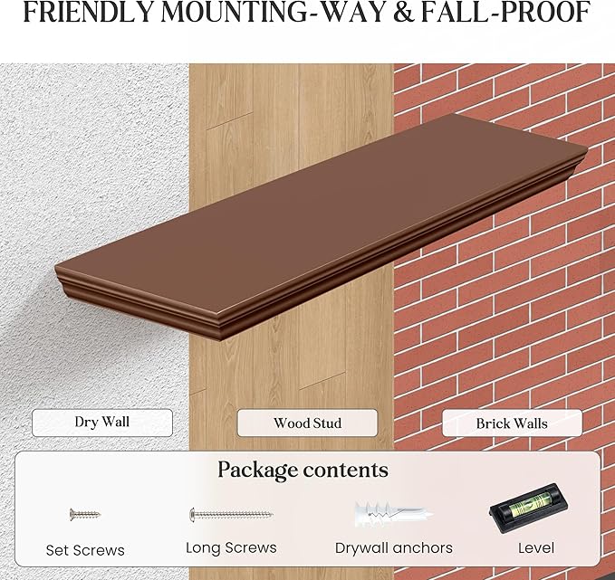 Fun Memories Floating Shelves 48 Inch Long, 9.3 Inch Deep Classic Crown Molding