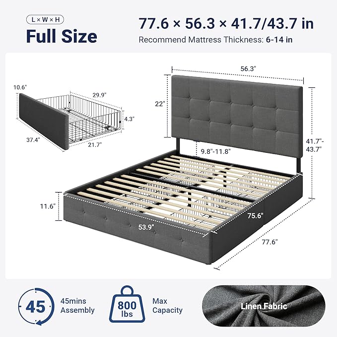 Allewie Upholstered Full Size Platform Bed Frame