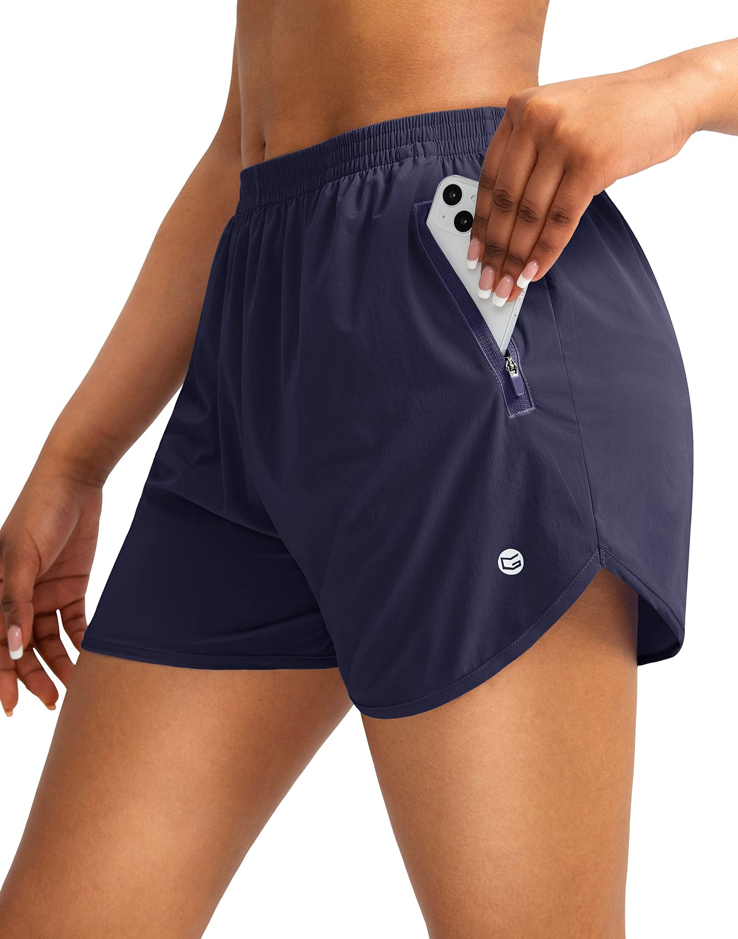 G Gradual Women's Running Shorts with Zipper Pockets Quick Dry Athletic Workout Gym 3" Short Shorts for Women with Comfy Liner (Navy Blue, Large)