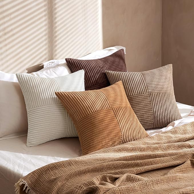 MIULEE Brown Throw Pillow Covers 20x20 Inch Set of 4 Boho Farmhouse Cushion