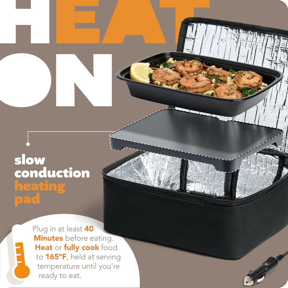HOTLOGIC Mini Heated Lunch Box - Portable Electric Food Warmer for Men and Women - Great for Work, Office, and Construction - Cook, Reheat, and Eat on the Go - 12V - Black