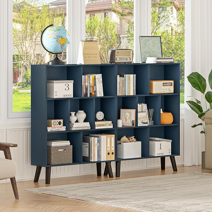 YAHARBO Blue Bookshelf, 3 Tier Book Shelf